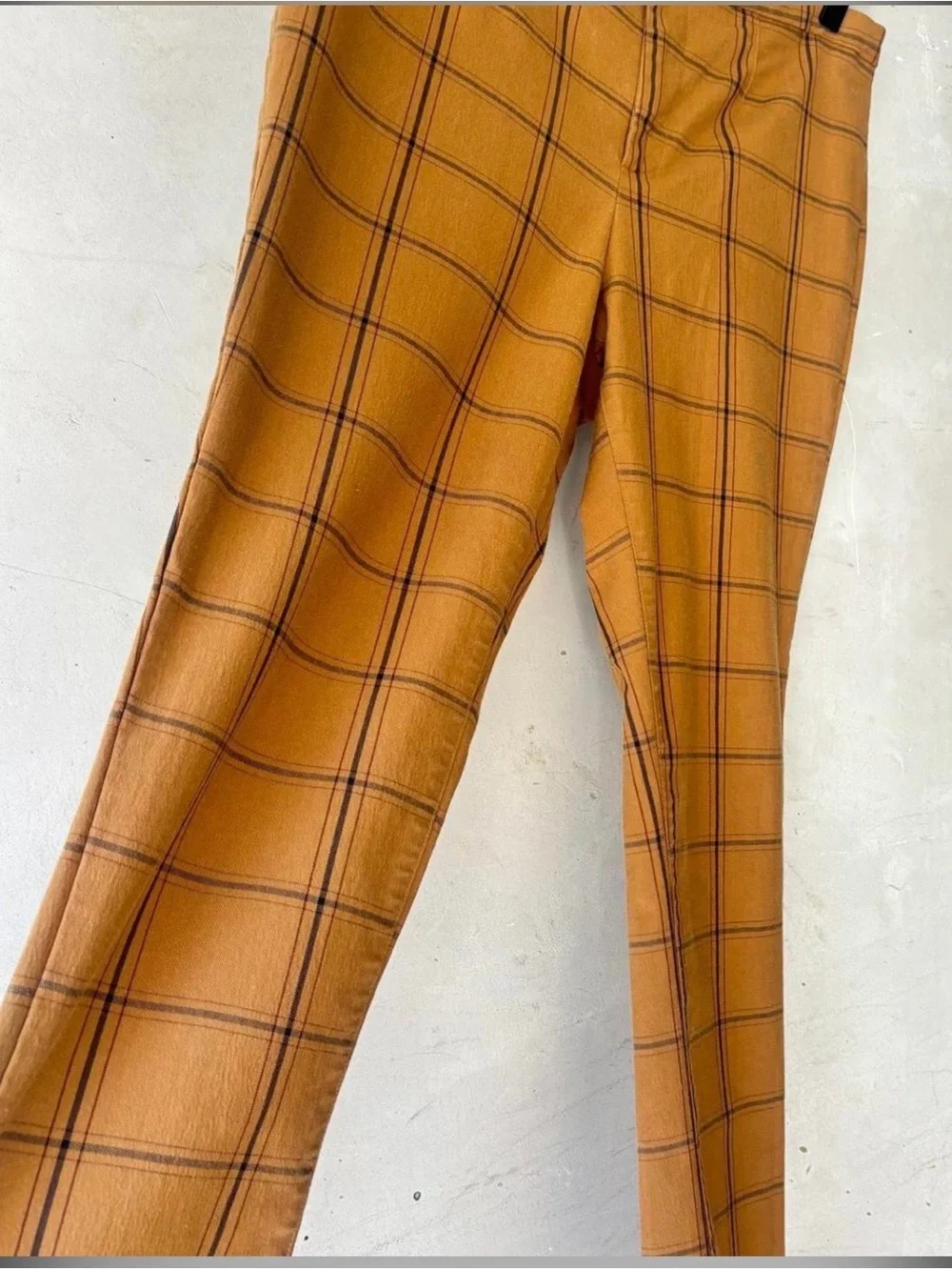 Free People Ochre Plaid Slim Trousers